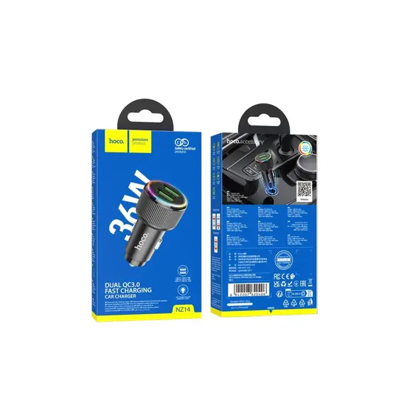 მანქანის დამტენი Hoco NZ14 Guerrero 36W USB dual-port car charger black , 4 image - Primestore.ge