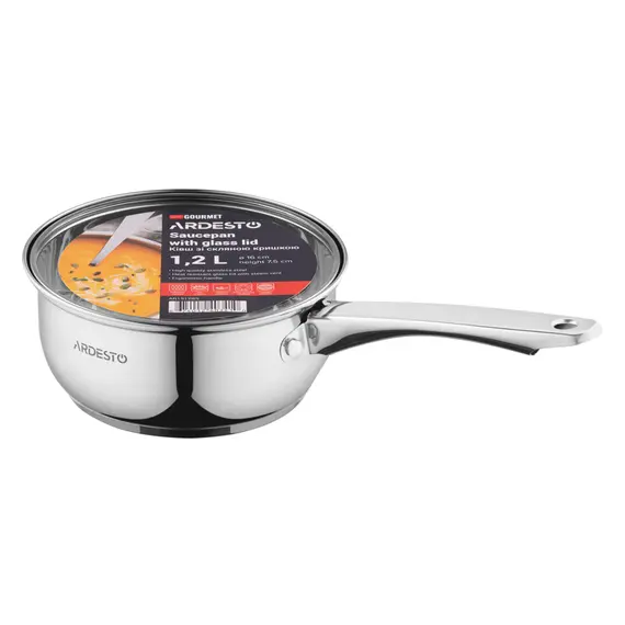 ქვაბი Ardesto Saucepan with glass lid Gemini Gourmet Aosta, 1.2l, stainless steel , 4 image - Primestore.ge