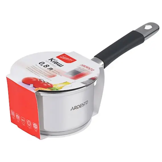ქვაბი Saucepan Ardesto Gemini, glass lid, 0.8 l, gray handles with silicone , 3 image - Primestore.ge