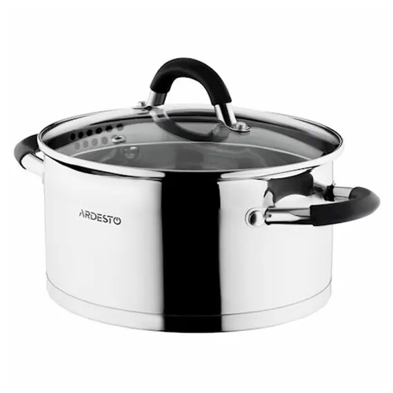 Ardesto Cookware set Gemini Monza with drain, 8 pcs., Handles with gray silicone, stainless steel, 2 image