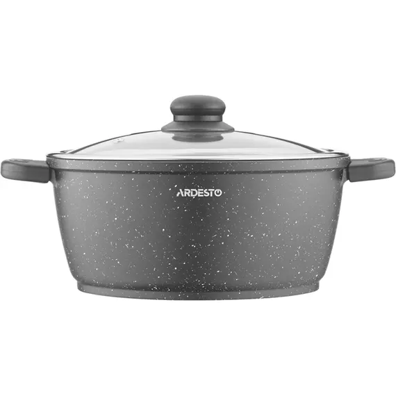 ქვაბი Ardesto Casserole with glass lid Gemini Anzio, 4.4l, aluminium, black , 2 image - Primestore.ge