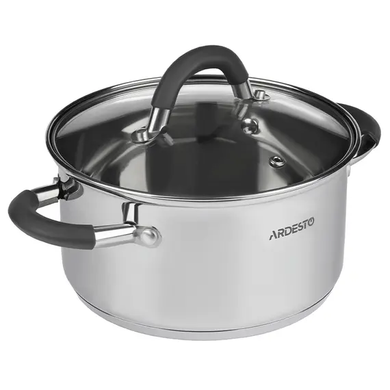 ქვაბი Ardesto Casserole with glass lid Gemini Salerno, 1.2l, stainless steel, silicone  - Primestore.ge