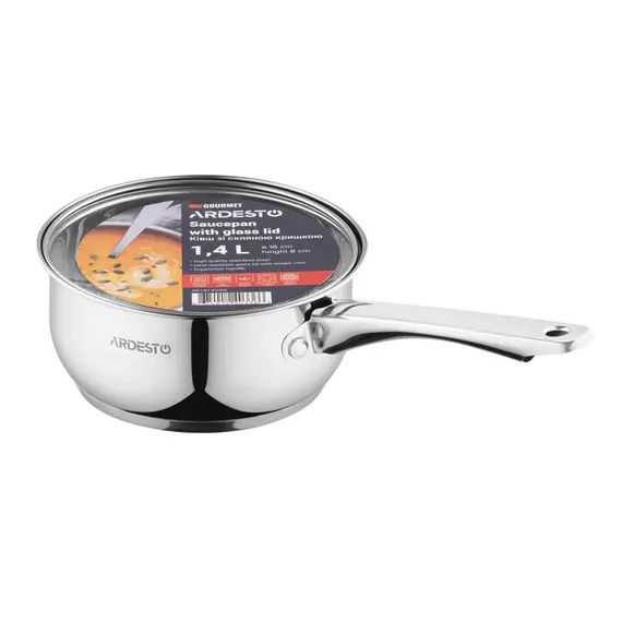 ქვაბი Ardesto Saucepan with glass lid Gemini Gourmet Spoleto, 1.4l, stainless steel , 4 image - Primestore.ge