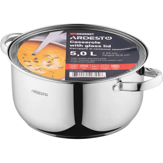 ქვაბი Ardesto Casserole with glass lid Gemini Gourmet Aosta, 5l, stainless steel , 4 image - Primestore.ge