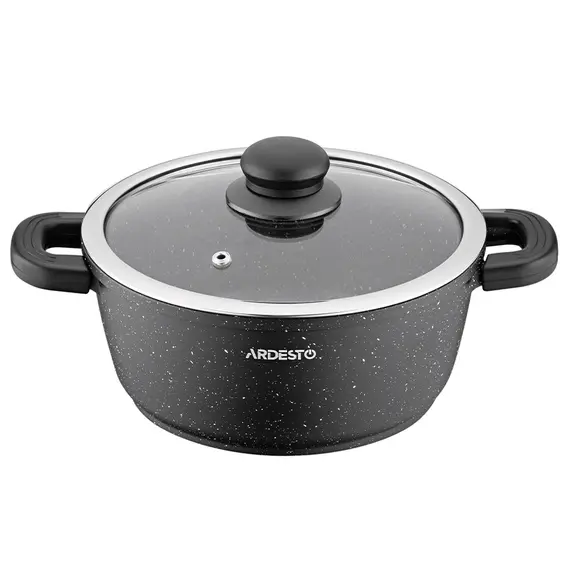 ქვაბი Ardesto Casserole with glass lid Gemini Anzio, 2.5l, aluminium, black  - Primestore.ge