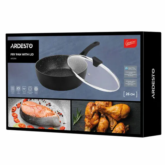ტაფა Ardesto Deep Fry pan with lid Gemini Livorno, 26cm, aluminium, black , 5 image - Primestore.ge