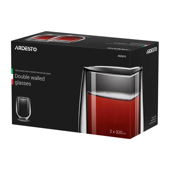 ჭიქა ARDESTO Double wall borosilicate glass mug set 320 ml 2 pcs , 2 image - Primestore.ge