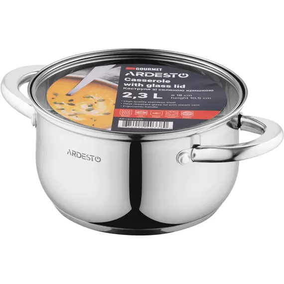 ქვაბი Ardesto Casserole with glass lid Gemini Gourmet Spoleto,, 2.3l, stainless steel , 4 image - Primestore.ge
