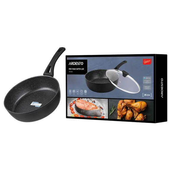 ტაფა Ardesto Deep Fry pan with lid Gemini Livorno, 26cm, aluminium, black , 4 image - Primestore.ge
