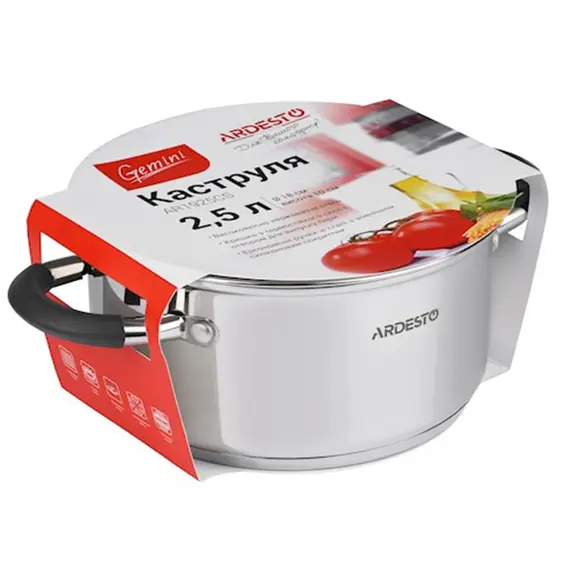 ქვაბი Casserole Ardesto Gemini, glass lid, 2.5 l, gray handles with silicone , 3 image - Primestore.ge