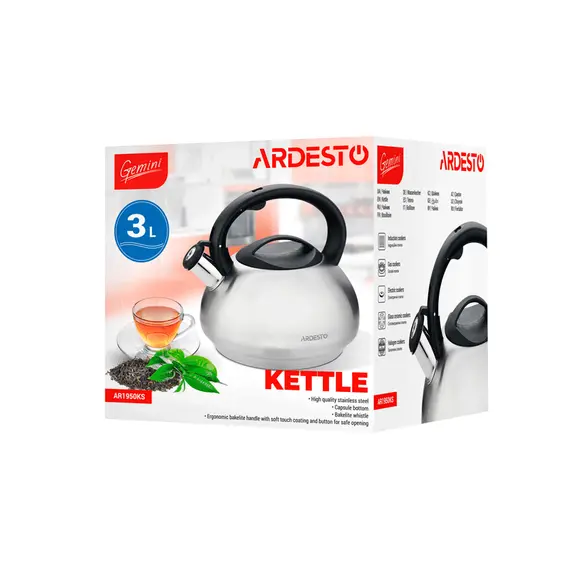 ჩაიდანი Ardesto Kettle Gemini, 3l, stainless steel , 4 image - Primestore.ge