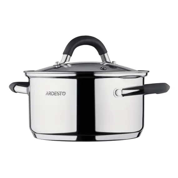 ქვაბი Ardesto Casserole with glass lid Gemini Salerno, 1.2l, stainless steel, silicone , 2 image - Primestore.ge