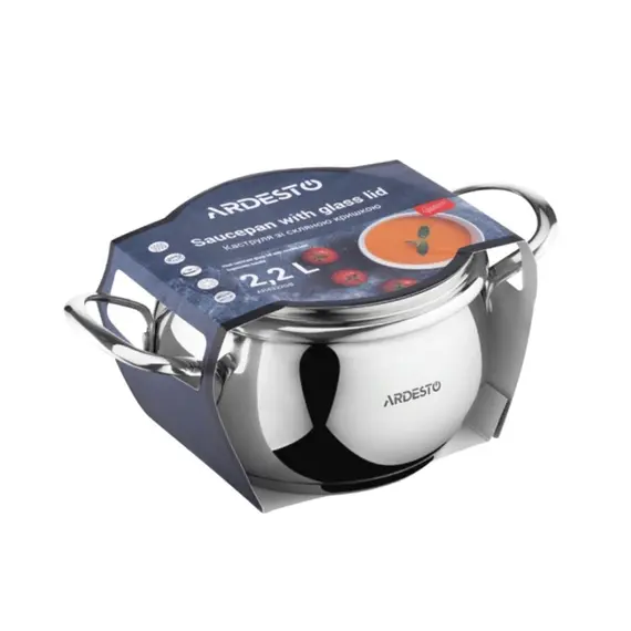 ქვაბი Ardesto Casserole with glass lid Gemini Liguria, 2.2l, stainless steel , 3 image - Primestore.ge