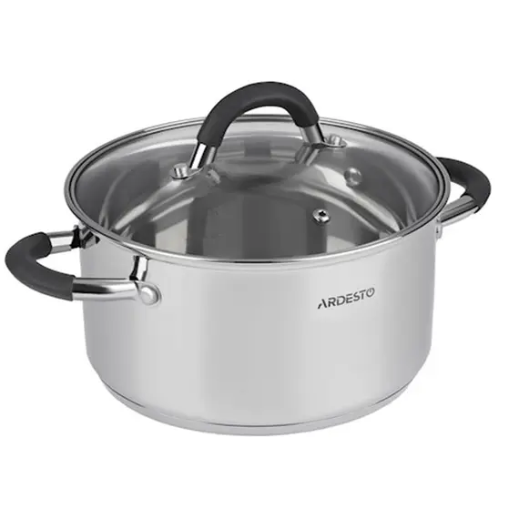 ქვაბი Casserole Ardesto Gemini, glass lid, 3.6 l, gray handles with silicone, stainless steel , 2 image - Primestore.ge