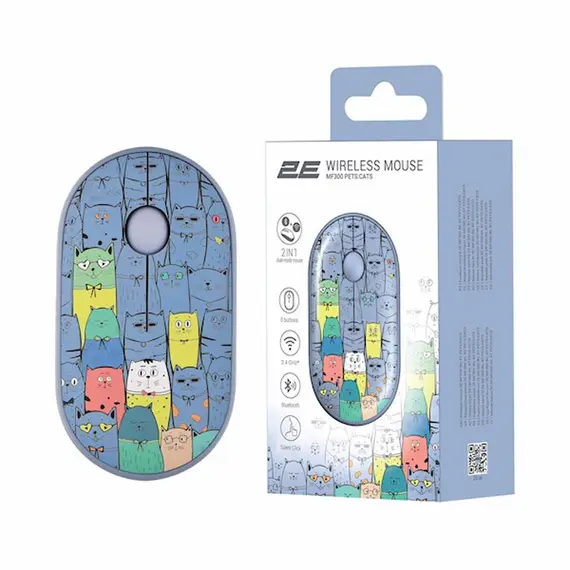 Mouse 2E MF300 PETS CATS Silent WL BT, Blue, 5 image