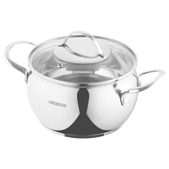 ქვაბი Ardesto Casserole with glass lid Gemini Liguria, 3l, stainless steel  - Primestore.ge
