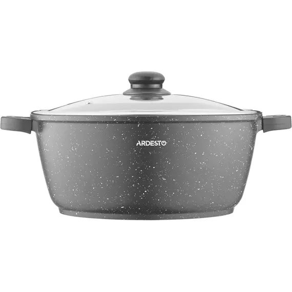 ქვაბი Ardesto Casserole with glass lid Gemini Anzio, 6.4l, aluminium, black , 2 image - Primestore.ge