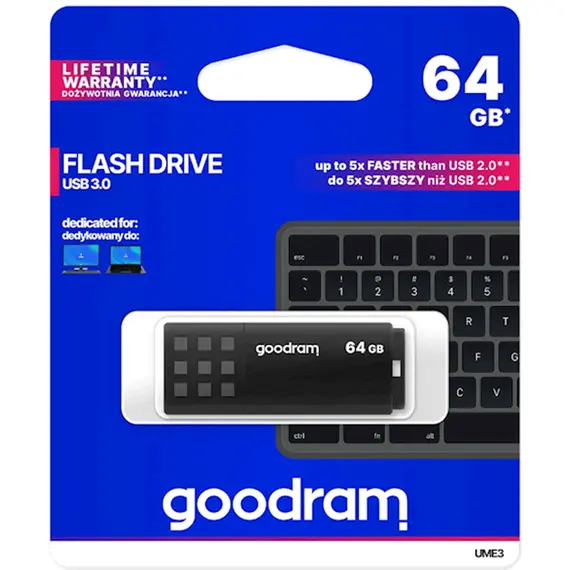 ფლეშ მეხსიერება Flash Goodram 64GB UME3 BLACK USB 3.2 Gen 1 , 3 image - Primestore.ge