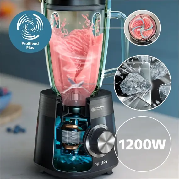 Blender Philips HR3030/00, 1200W, 1.5L, Blender, Black, 3 image