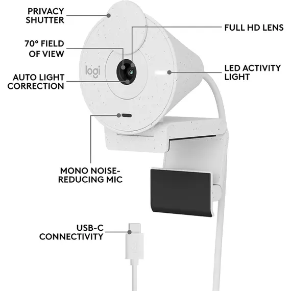 ვებკამერა LOGITECH Brio 300 Off White/L960-001442 - Primestore.ge