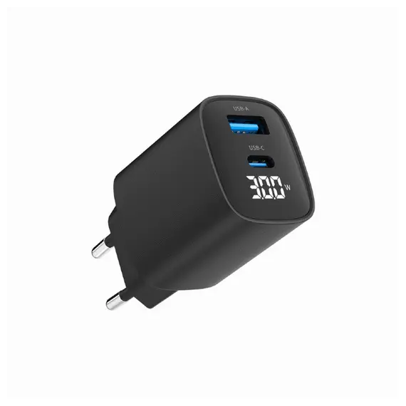 დამტენი Gembird TA-UC-PDQC30LCD-BK-01 2-port 30W USB Fast Charger LCD Black , 2 image - Primestore.ge