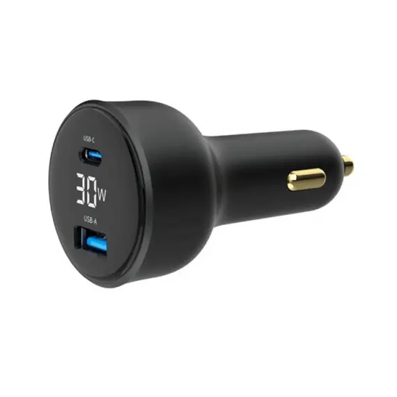 მანქანის დამტენი Gembird TA-UC-AC2PD30LCD-CAR-01 2-port USB CarFast Charger USB-C PD LCD 30W Black , 5 image - Primestore.ge