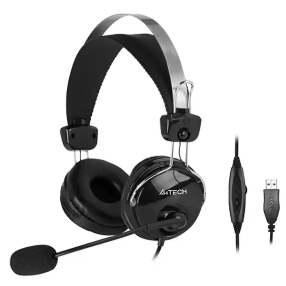 ყურსასმენი A4Tech HU-7P ComfortFit Stereo USB Headset Black , 2 image - Primestore.ge