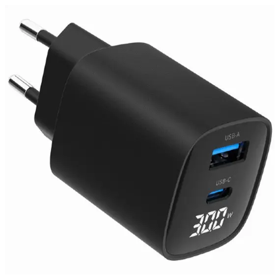 დამტენი Gembird TA-UC-PDQC30LCD-BK-01 2-port 30W USB Fast Charger LCD Black  - Primestore.ge