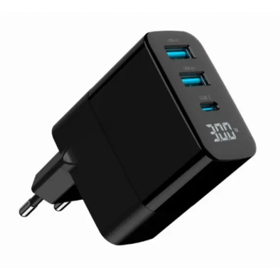 დამტენი Gembird TA-UC-PDQC30LCD-BK-02 3-port 30W GaN USB Fast Charger LCD Black , 2 image - Primestore.ge