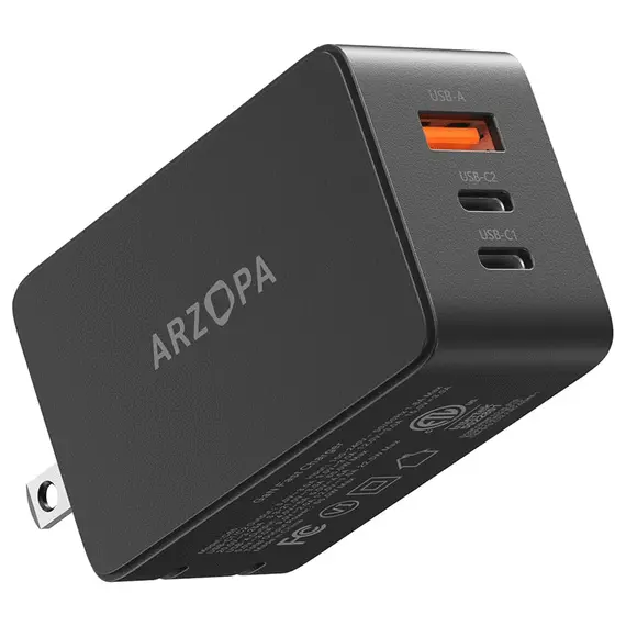 დამტენი Arzopa C65 GaN Fast Charger USB/2xUSB-C 65W  - Primestore.ge