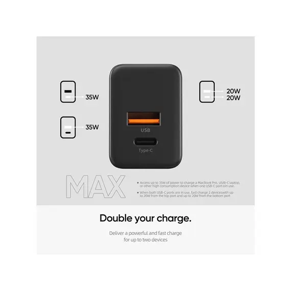 დამტენი Arzopa C35 GaN Power Adapter USB/USB-C 35W , 6 image - Primestore.ge