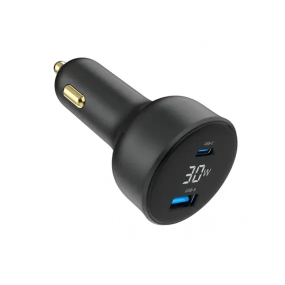 მანქანის დამტენი Gembird TA-UC-AC2PD30LCD-CAR-01 2-port USB CarFast Charger USB-C PD LCD 30W Black , 2 image - Primestore.ge