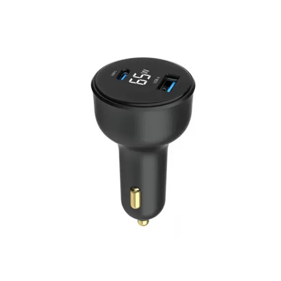 მანქანის დამტენი Gembird TA-UC-AC2PD65LCD-CAR-01 2-port USB Car Fast Charger USB-C PD LCD 65W Black , 2 image - Primestore.ge