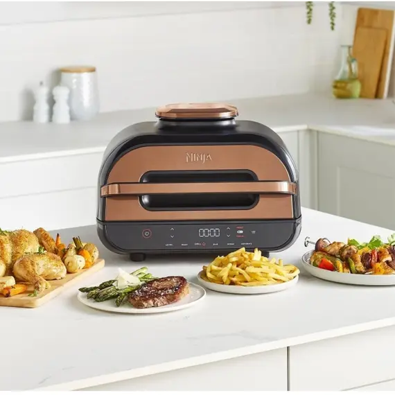 აეროგრილი Ninja AG551EUCP Foodi Max Health, 2460W, 3.8L, Grill And Air Fryer, Gold/Black , 5 image - Primestore.ge