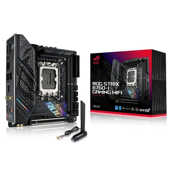 დედა დაფა ASUS ROG STRIX B760-I GAMING WIFI s1700 B760 2xDDR5 M.2 HDMI DP Wi-Fi BT mITX  - Primestore.ge