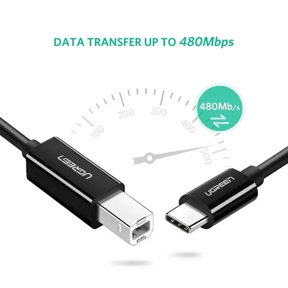 პრინტერის კაბელი UGREEN US241 (80811), USB-C Male To USB-B 2.0 Male, Printer Cable, 1M, Black , 5 image - Primestore.ge