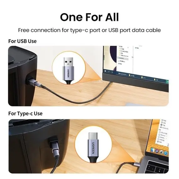 USB ადაპტერი UGREEN US382 (20120), USB-B To USB-C, Adapter, Grey , 4 image - Primestore.ge
