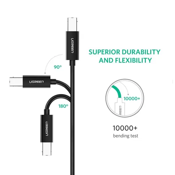 პრინტერის კაბელი UGREEN US241 (50446), USB-C Male To USB-B 2.0 Male, Printer Cable, 2M, Black , 3 image - Primestore.ge