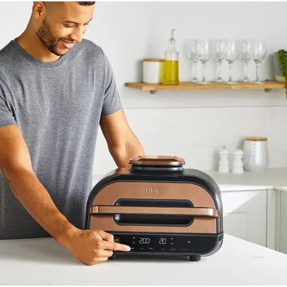 აეროგრილი Ninja AG551EUCP Foodi Max Health, 2460W, 3.8L, Grill And Air Fryer, Gold/Black , 3 image - Primestore.ge