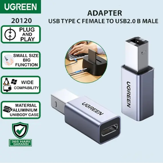 USB ადაპტერი UGREEN US382 (20120), USB-B To USB-C, Adapter, Grey , 3 image - Primestore.ge