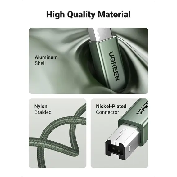 პრინტერის კაბელი UGREEN 90817, USB-A To USB-B, Printer Cable, 3m, Green , 3 image - Primestore.ge