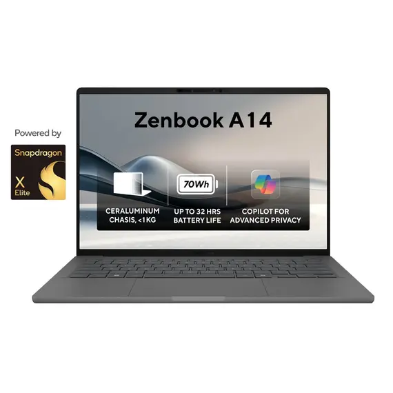 ნოუთბუქი Asustek Zenbook 14  14'' WUXGA  OLED Snapdragon® X Elite X1E 78 100  3.4GHz  32GB 1TB SSD Adreno iGPU  WIN 11 HOME GREY , 6 image - Primestore.ge