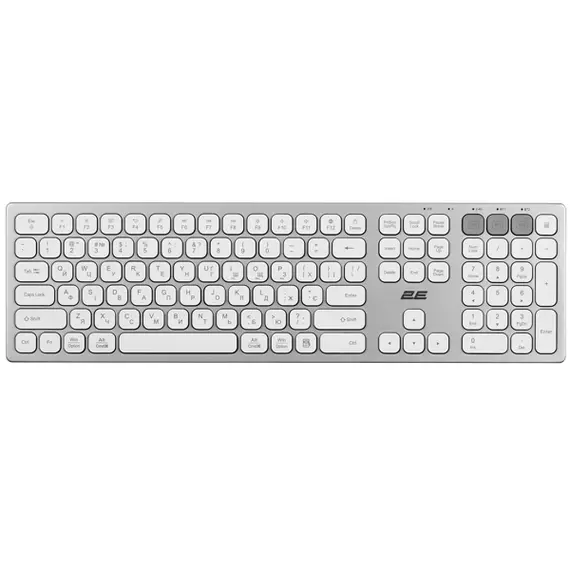 კლავიატურა 2E 2E-KS270WBWH Scissor, Wireless, USB, Bluetooth, Keyboard, White/Silver - Primestore.ge