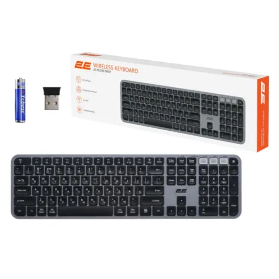 კლავიატურა 2E Keyboard membrane KS240 110key, WL/BT, EN/UK, grey-black , 7 image - Primestore.ge