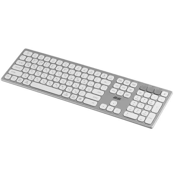კლავიატურა 2E 2E-KS270WBWH Scissor, Wireless, USB, Bluetooth, Keyboard, White/Silver - Primestore.ge