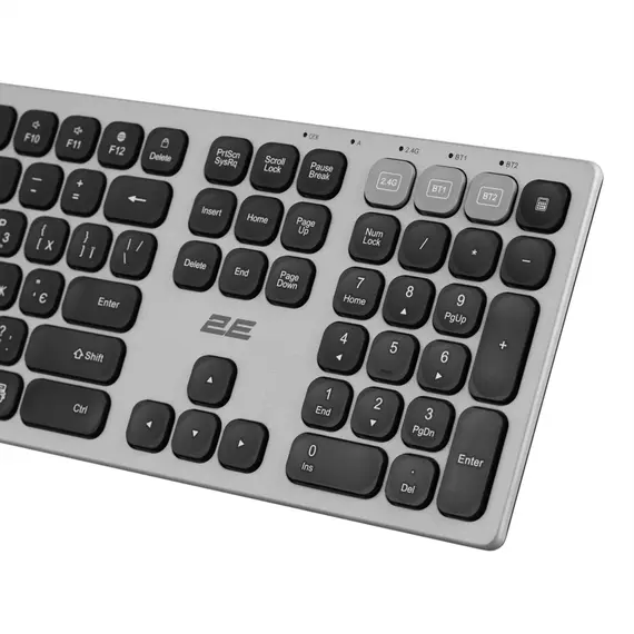კლავიატურა 2E 2E-KS270WBGR Scissor, Wireless, USB, Bluetooth, Keyboard, Grey/Black - Primestore.ge