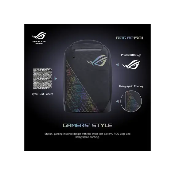 ნოუთბუქის ჩანთა Asus ROG Backpack BP1501G Holographic Edition , 2 image - Primestore.ge