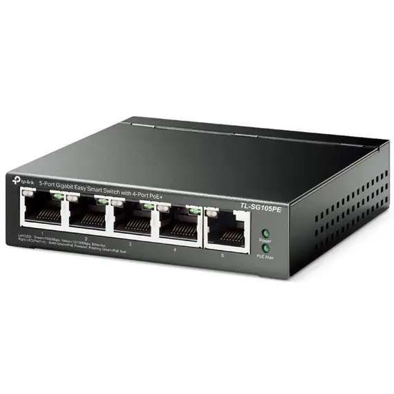 სვიჩი TP-Link TL-SG105PE, 5-Port Gigabit, PoE+ Switch, Black , 2 image - Primestore.ge