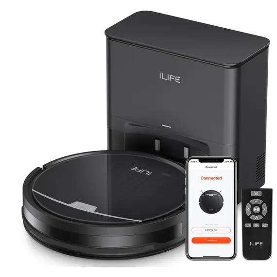 Robot Vacuum Cleaner with Dry and Wet Cleaning Ilife V9 Pro, 3000Pa, Gyroscope Navigation, Self-Empty Robotic Vacuum Cleaner With APP Control, Black