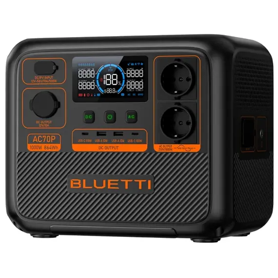 ელექტრო სადგური Bluetti AC70P, 864Wh, USB-C, USB-A, Power Station, Black , 3 image - Primestore.ge